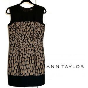 Ann Taylor Woven Black Camel Patterned Sheath Dress Size 4